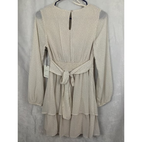 Japna Small A-Line Mini Dress Long Balloon Sleeve Layered Lined Tie Back V-Neck - Picture 5 of 12